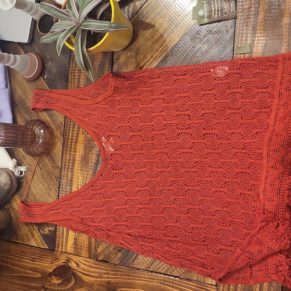 Hayden Los Angeles red crochet oversize tank